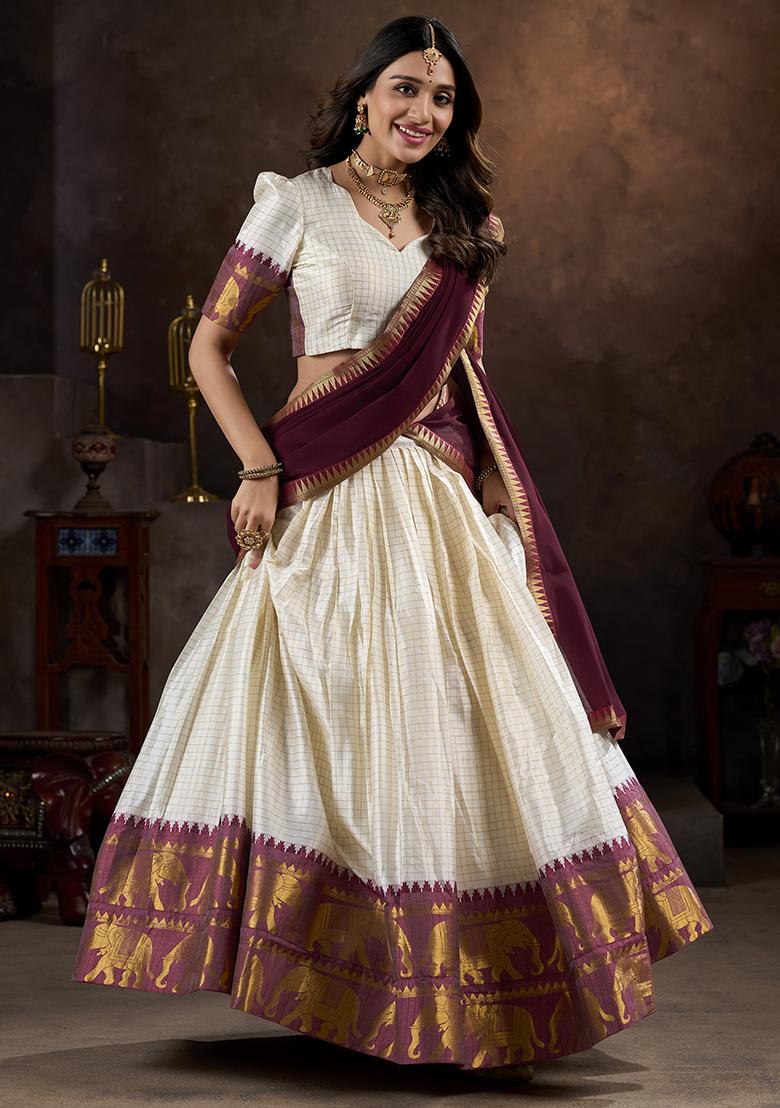 White Embroidered Cotton Lehenga Set With Dupatta