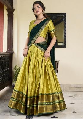 Parrot Embroidered Silk Lehenga Set With Dupatta