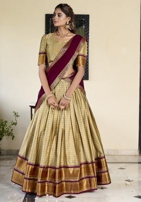 Chiku Embroidered Silk Lehenga Set With Dupatta