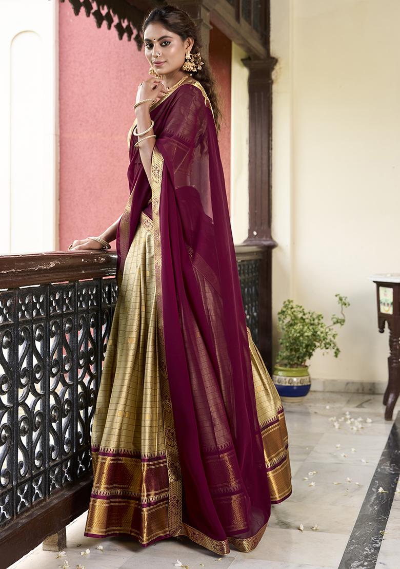 Chiku Embroidered Silk Lehenga Set With Dupatta