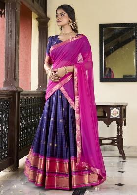 Blue Embroidered Silk Lehenga Set With Dupatta