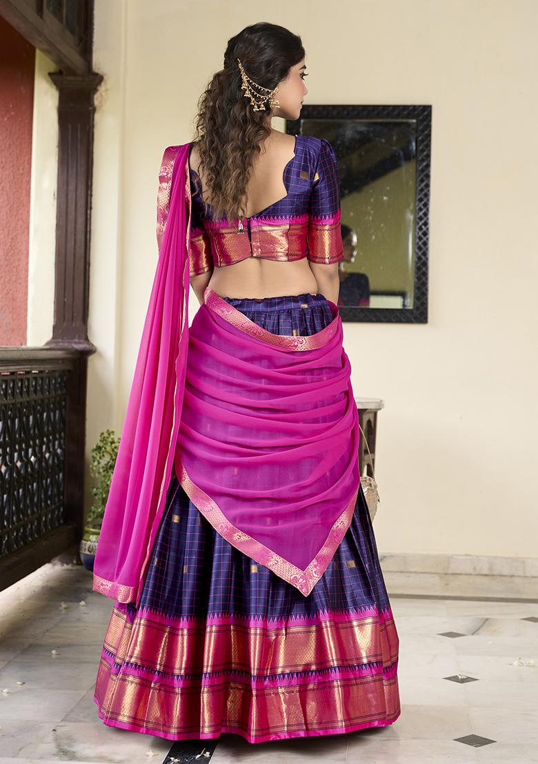 Blue Embroidered Silk Lehenga Set With Dupatta