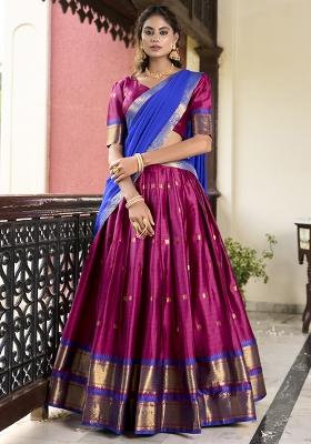 Pink Embroidered Silk Lehenga Set With Dupatta