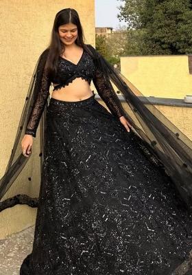 Black Embroidererd Georgette Lehenga Set With Dupatta