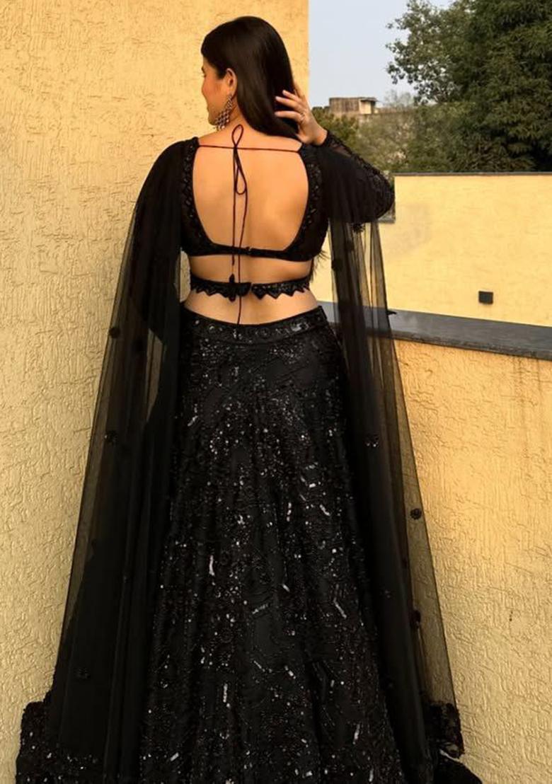 Black Embroidererd Georgette Lehenga Set With Dupatta