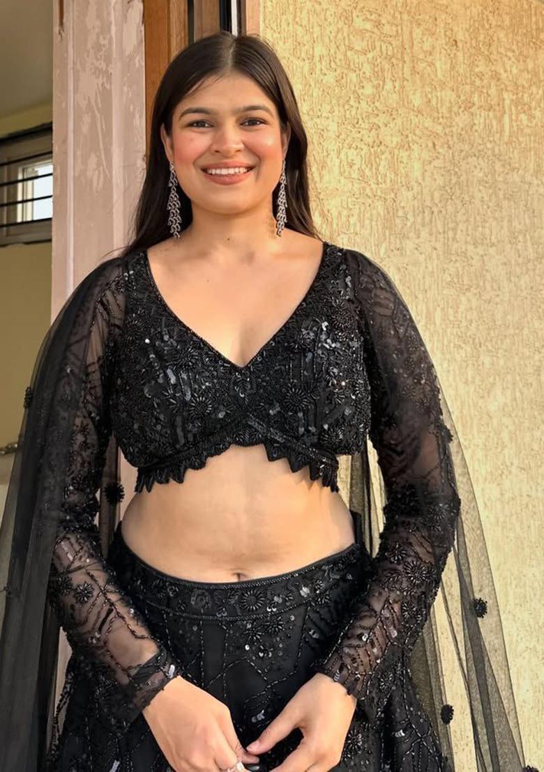 Black Embroidererd Georgette Lehenga Set With Dupatta