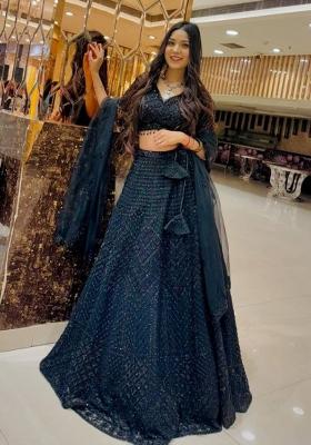 Black Embroidererd Georgette Lehenga Set With Dupatta