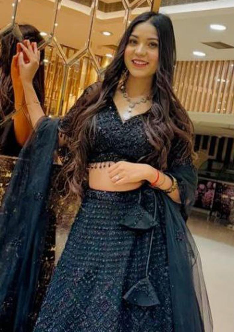 Black Embroidererd Georgette Lehenga Set With Dupatta