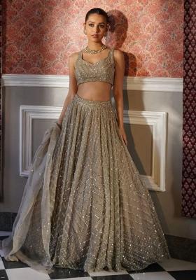 Light Green Embroidererd Silk Lehenga Set With Dupatta