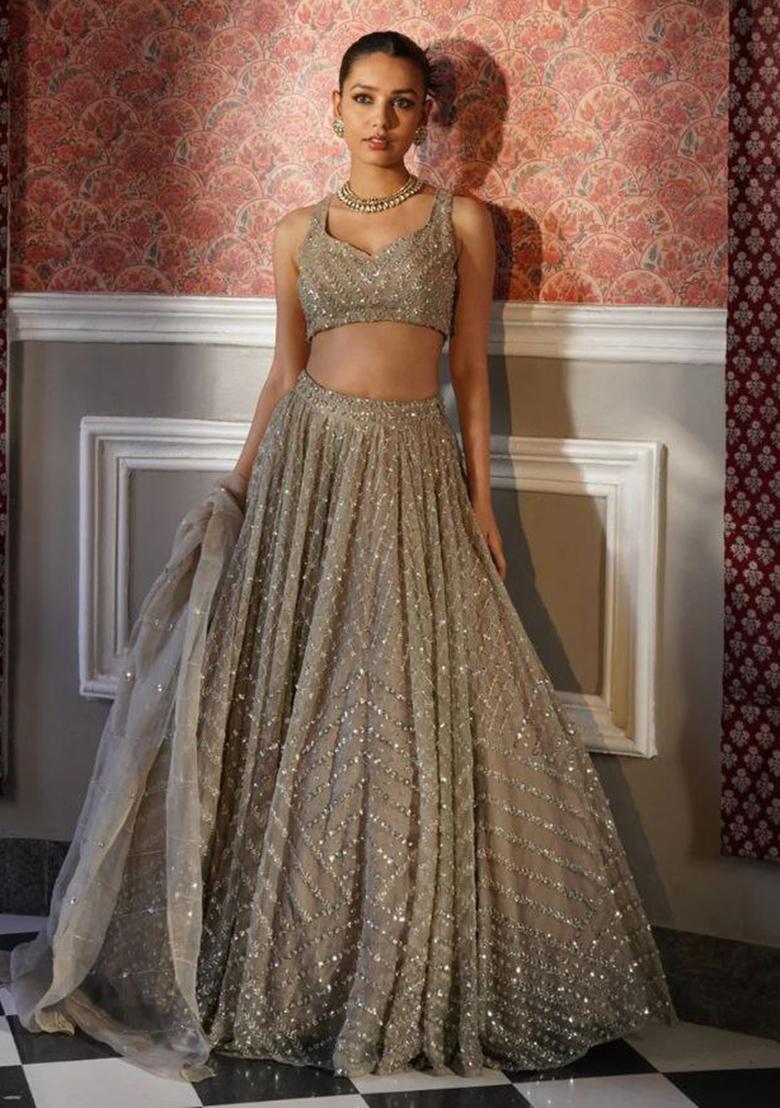 Light Green Embroidererd Silk Lehenga Set With Dupatta