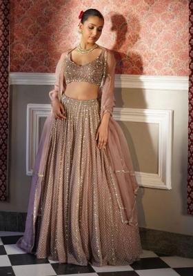 Pink Embroidererd Silk Lehenga Set With Dupatta