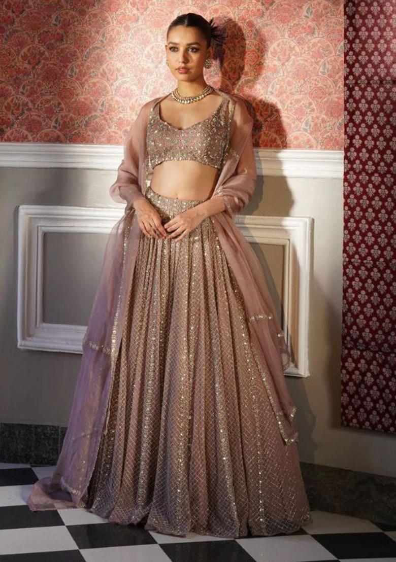 Pink Embroidererd Silk Lehenga Set With Dupatta