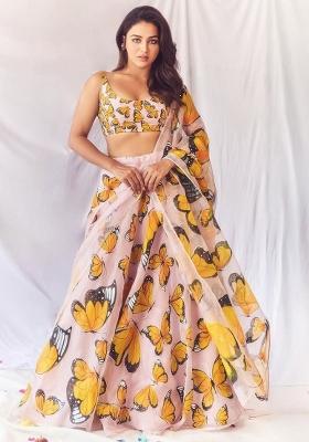 Pink Floral Print Silk Lehenga Set With Dupatta