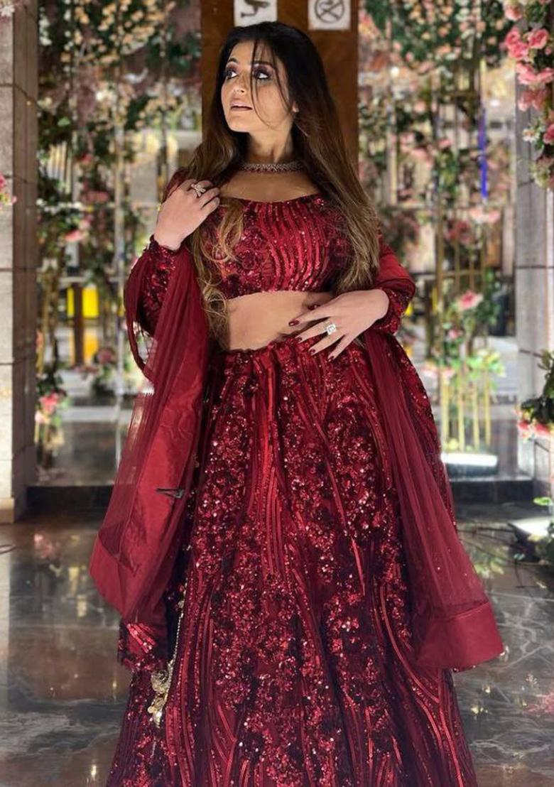Red Embroidererd Georgette Lehenga Set With Dupatta