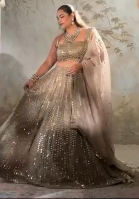 Light Brown Embroidererd Silk Lehenga Set With Dupatta