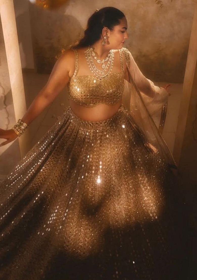 Light Brown Embroidererd Silk Lehenga Set With Dupatta