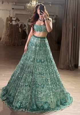 Green Embroidererd Georgette Lehenga Set With Dupatta