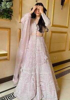 Pink Embroidererd Georgette Lehenga Set With Dupatta