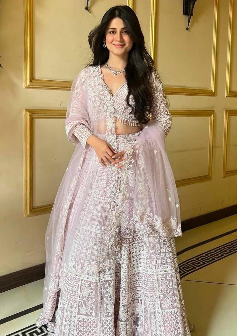 Pink Embroidererd Georgette Lehenga Set With Dupatta