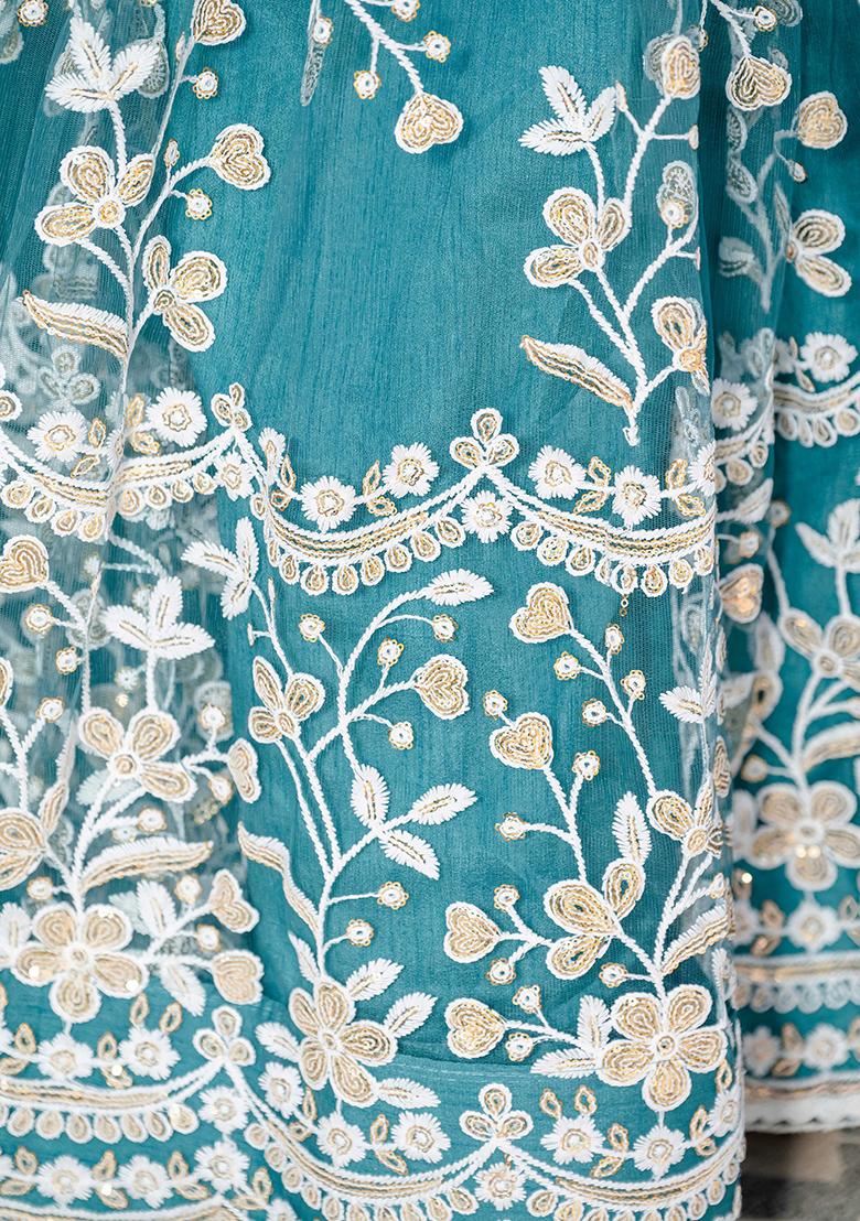 Rama Green Embroidererd Silk Lehenga Set With Dupatta