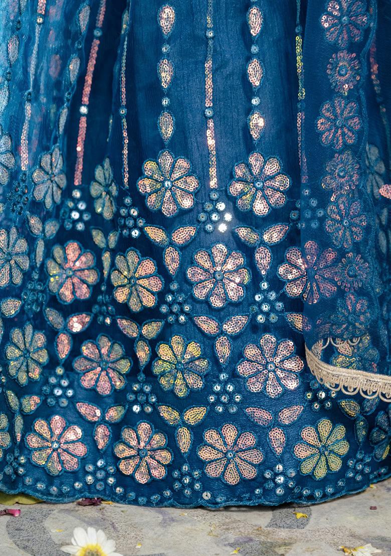 Rama Green Embroidererd Silk Lehenga Set With Dupatta