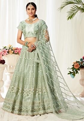 Pista Green Embroidererd Silk Lehenga Set With Dupatta