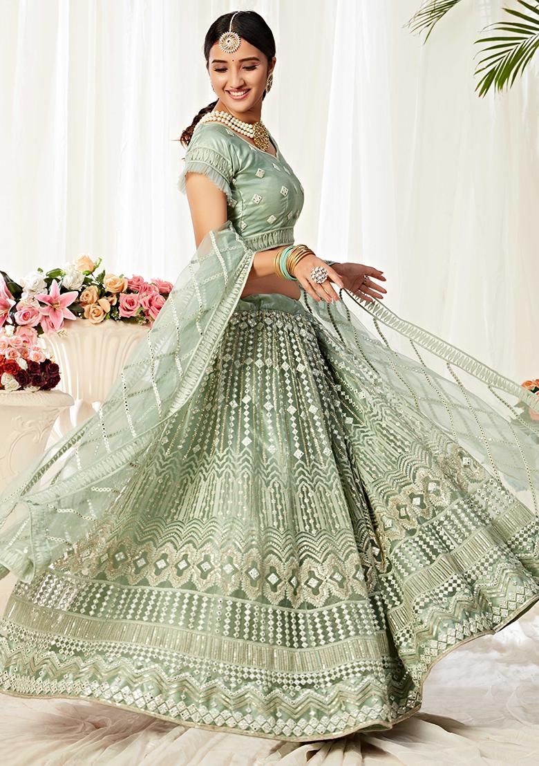 Pista Green Embroidererd Silk Lehenga Set With Dupatta