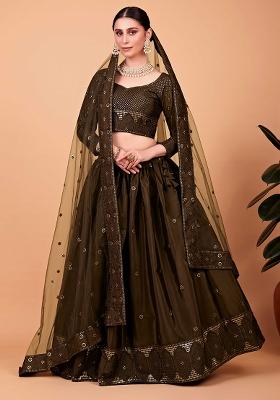 Mehendi Green Embroidererd Silk Lehenga Set With Dupatta