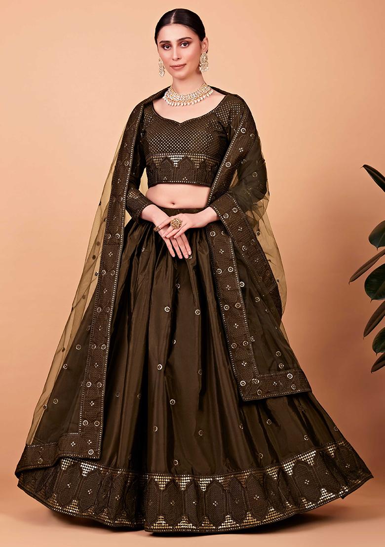 Mehendi Green Embroidererd Silk Lehenga Set With Dupatta