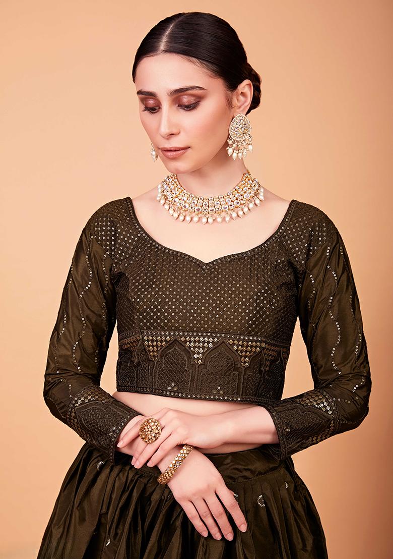 Mehendi Green Embroidererd Silk Lehenga Set With Dupatta