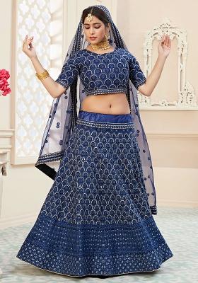 Blue Embroidererd Georgette Lehenga Set With Dupatta