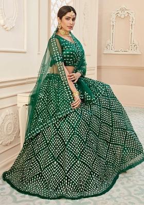 Green Embroidererd Georgette Lehenga Set With Dupatta