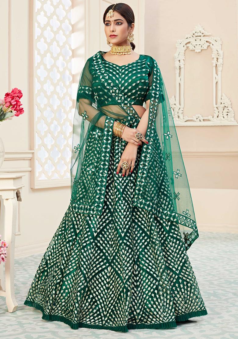 Green Embroidererd Georgette Lehenga Set With Dupatta
