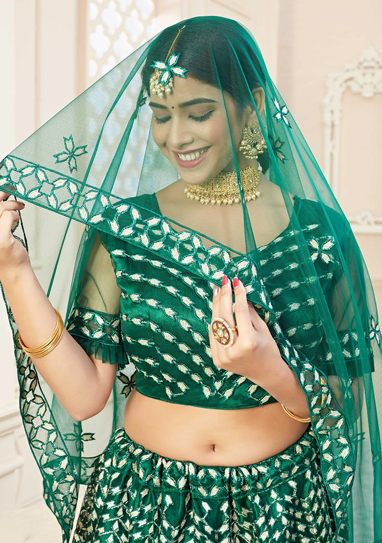 Green Embroidererd Georgette Lehenga Set With Dupatta