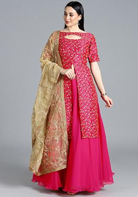 Pink Embroidered Georgette Lehenga Set
