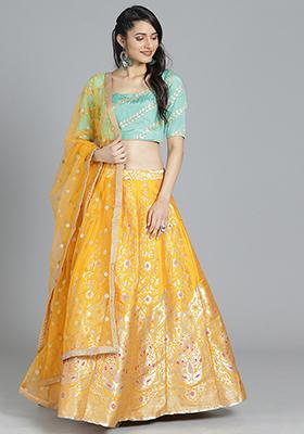 Yellow Embroidered Art Silk Lehenga Set