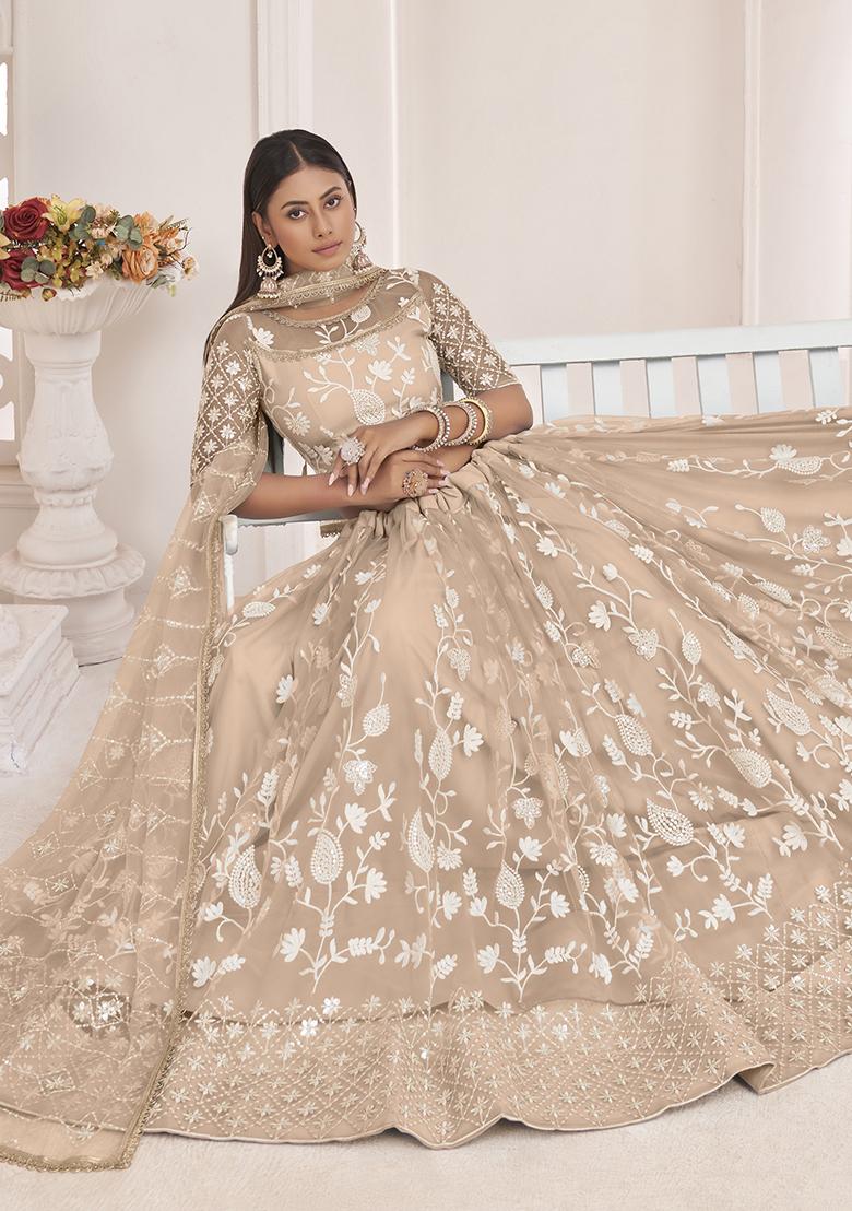 Dusty Chique Embroidered Net Lehenga Set With Dupatta