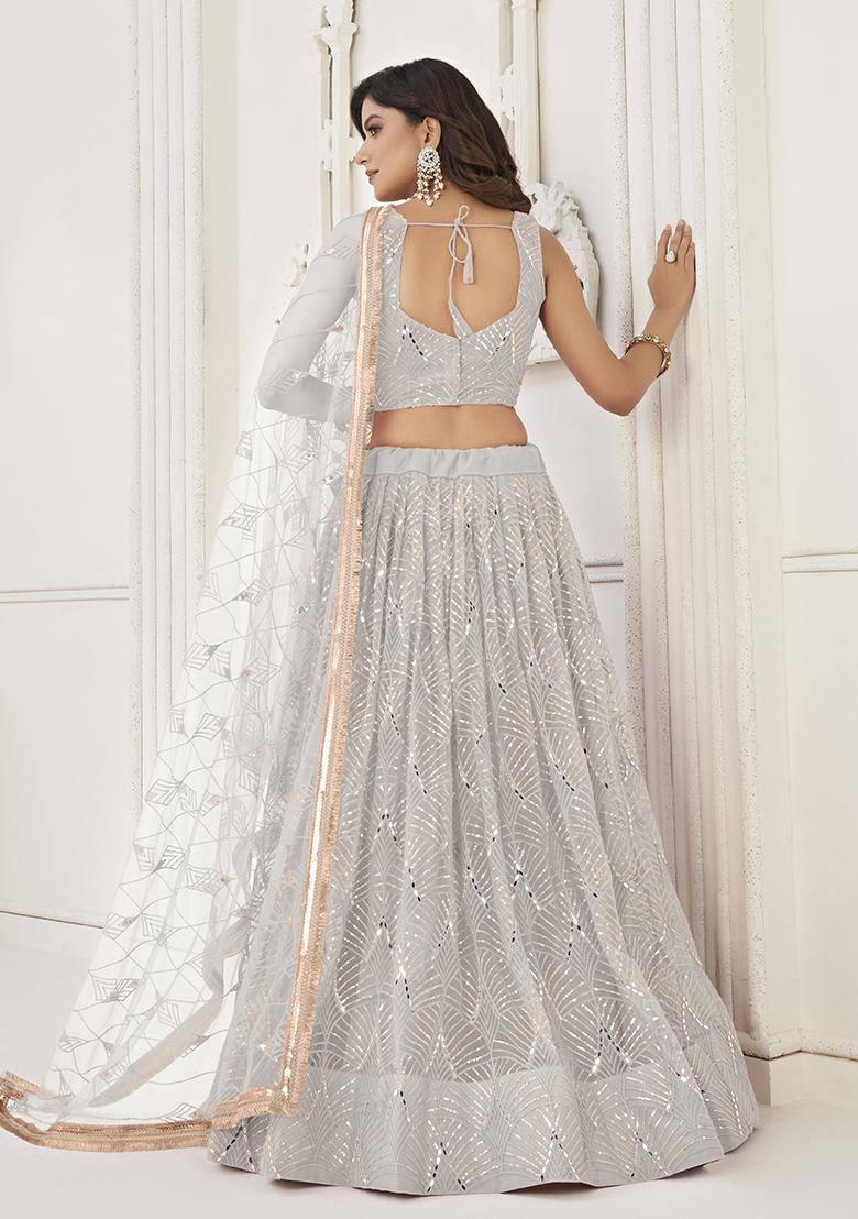 White Embroidered Net Lehenga Set With Dupatta