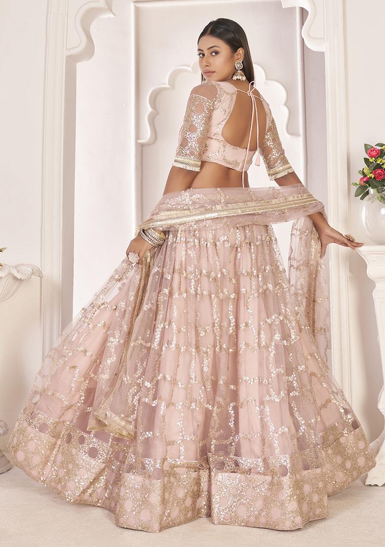Baby Pink Embroidered Net Lehenga Set With Dupatta