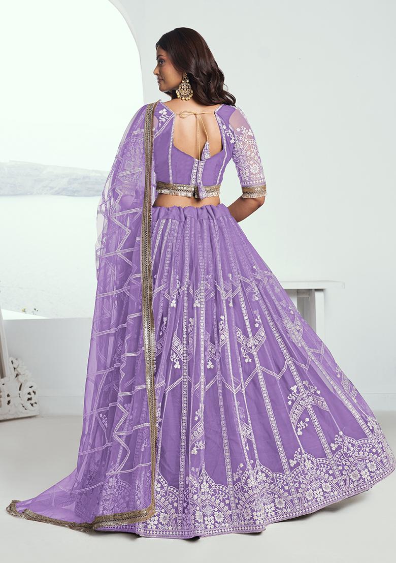Lavender Embroidered Net Lehenga Set With Dupatta