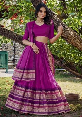 Pink Solid Pure Chanderi Lehenga Set With Dupatta