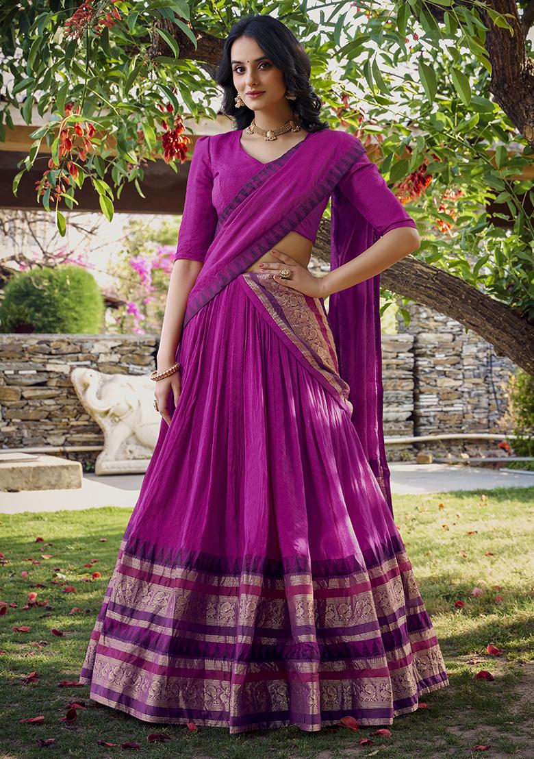 Pink Solid Pure Chanderi Lehenga Set With Dupatta