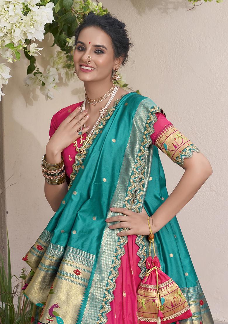 Pink Embroidererd Jacquard Silk Lehenga Set With Dupatta