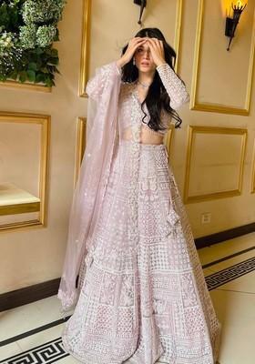 Multicolor Embroidererd Georgette Lehenga Set With Dupatta