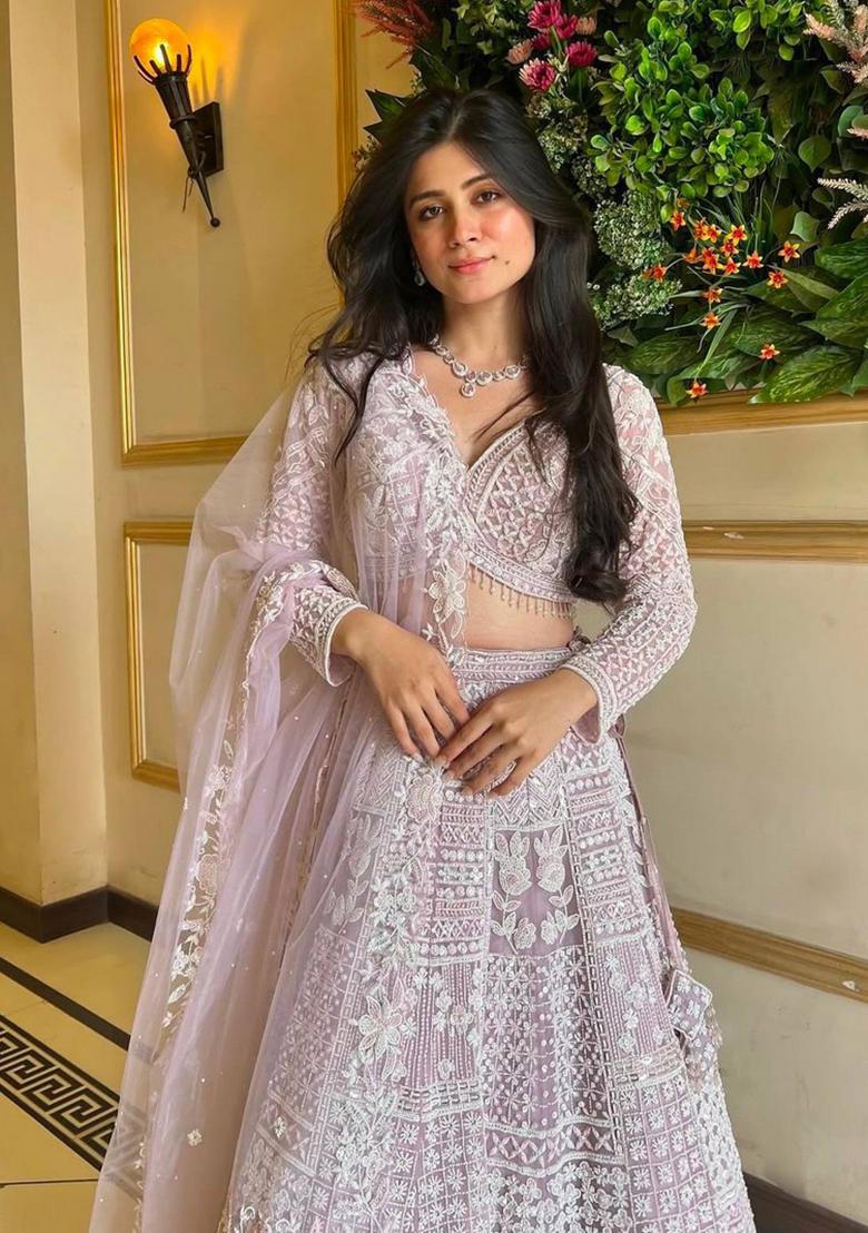 Multicolor Embroidererd Georgette Lehenga Set With Dupatta