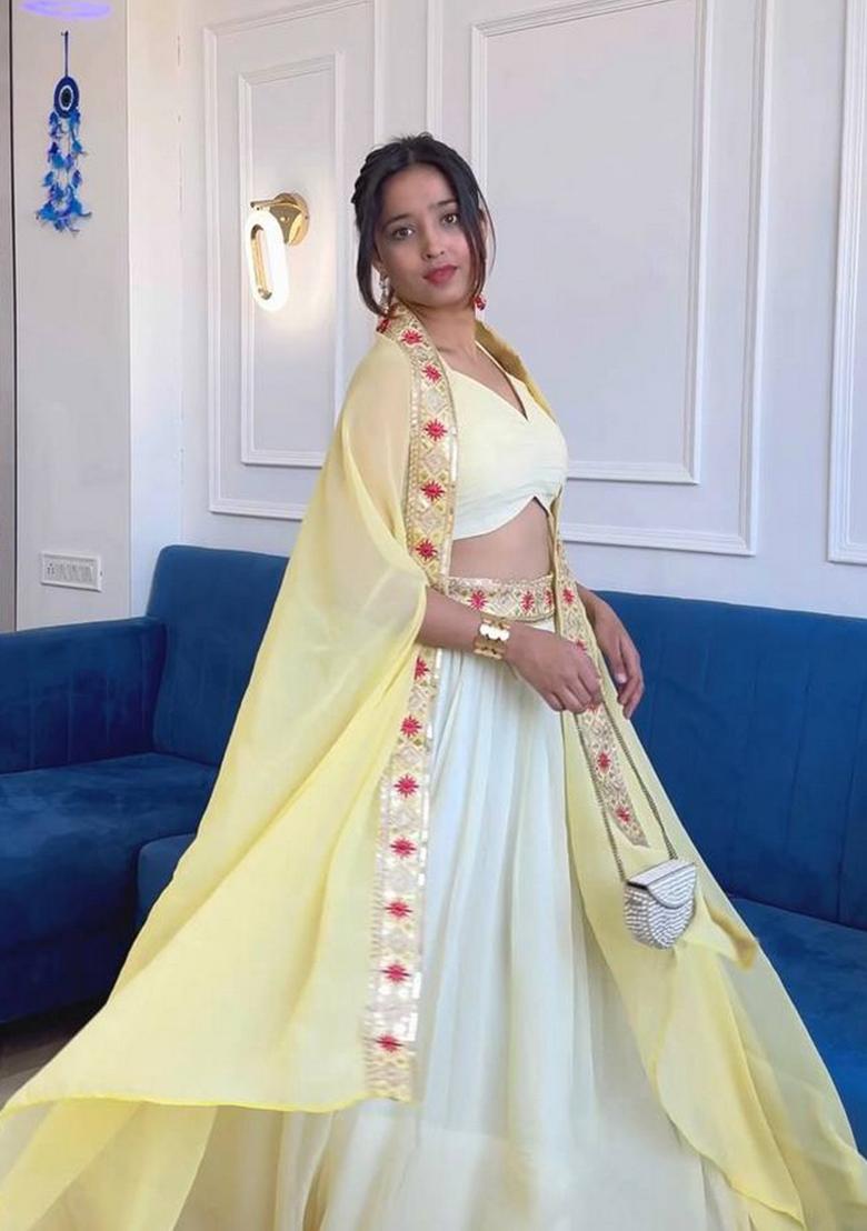 Multicolor Embroidererd Georgette Lehenga Set With Dupatta