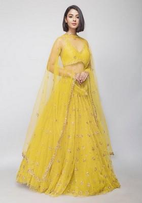 Multicolor Embroidererd Georgette Lehenga Set With Dupatta