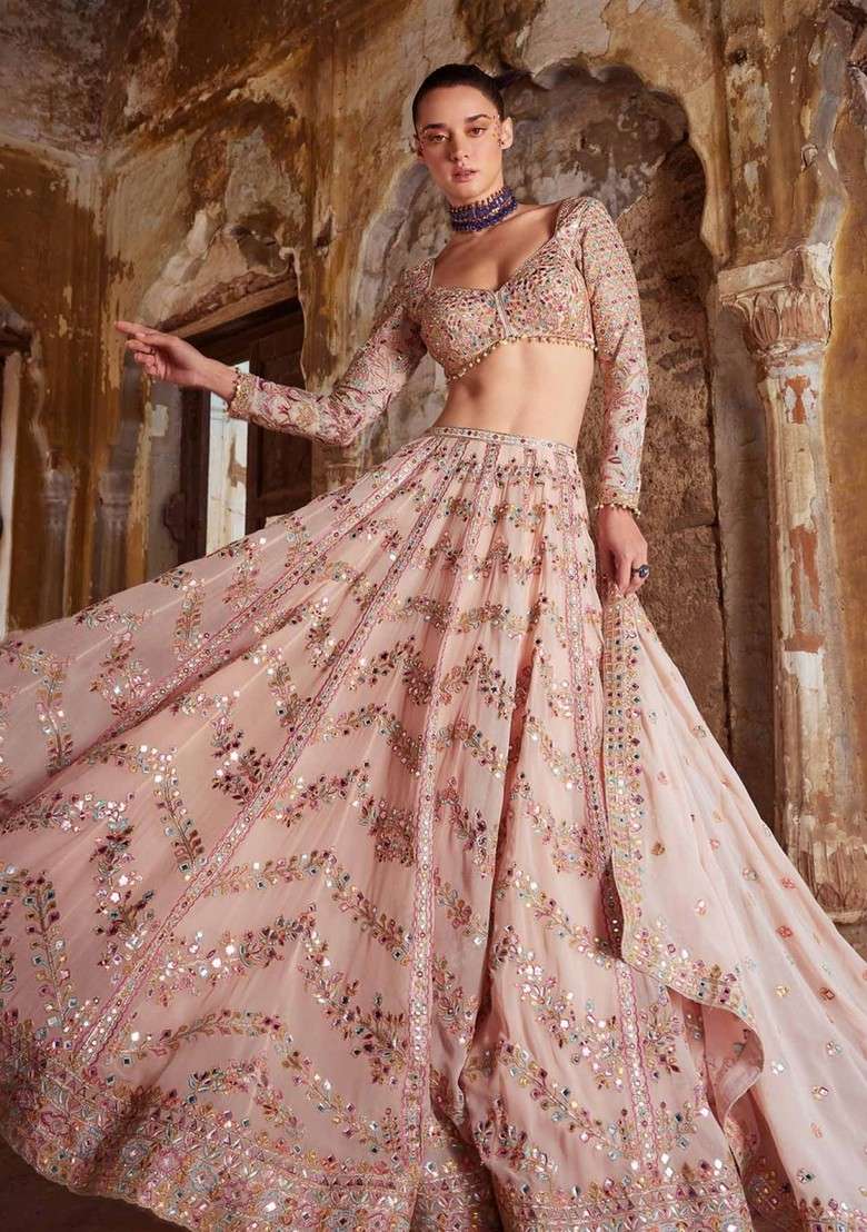 Multicolor With Dupatta Georgette Lehenga Set with Zari Work for Diwali | Wedding & Festive Wear - Indya