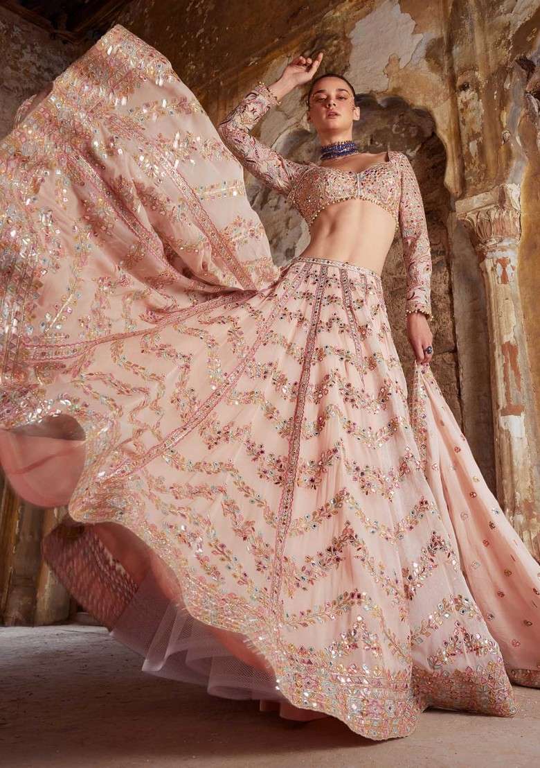 Multicolor With Dupatta Georgette Lehenga Set with Zari Work for Diwali | Wedding & Festive Wear - Indya