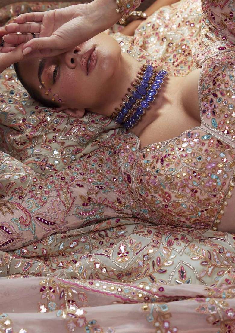Multicolor With Dupatta Georgette Lehenga Set with Zari Work for Diwali | Wedding & Festive Wear - Indya